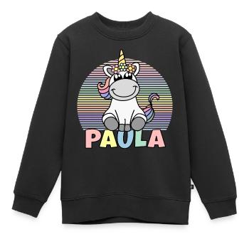Paula Einhorn Name - Kinder Premium Organic Sweatshirt - Schwarz - Vorne - AI Model Kid Female (0cm)