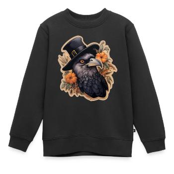 Krähe mit Zylinderhut Halloween - Kinder Premium Organic Sweatshirt - Schwarz - Vorne - AI Model Kid Female (0cm)
