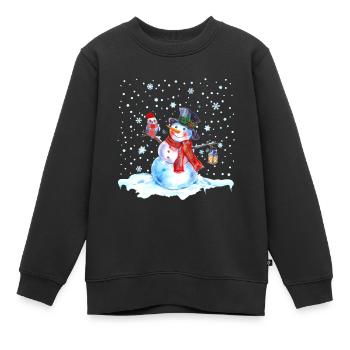 Noël nostalgie bonhomme de neige avec hibou, lanterne - Sweat Premium enfant bio - noir - Devant - AI Model Kid Female (0cm)