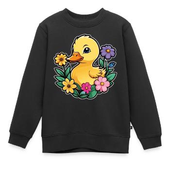 Mignon petit caneton jeune canard avec des fleurs - Sweat Premium enfant bio - noir - Devant - AI Model Kid Female (0cm)