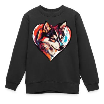 Husky Chien Cœur Chien Amour - Sweat Premium enfant bio - noir - Devant - AI Model Kid Female (0cm)