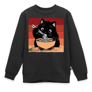 Ramen Chat Drôle - Sweat Premium enfant bio - noir - Devant - AI Model Kid Female (0cm)