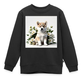Niedlicher Welpe mit Blumenmotiv - Kinder Premium Organic Sweatshirt - Schwarz - Vorne - AI Model Kid Female (0cm)