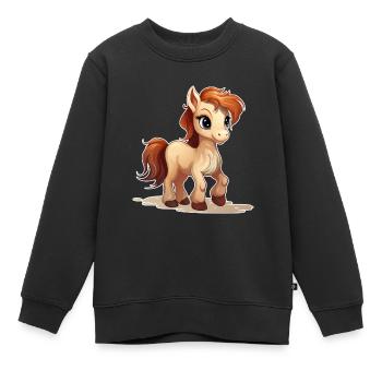 Süßes Cartoon-Pferd – Charmantes Comic Pferd - Kinder Premium Organic Sweatshirt - Schwarz - Vorne - AI Model Kid Female (0cm)
