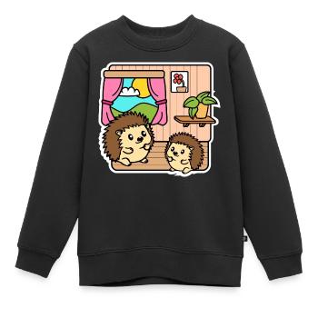 Mignons petits hérissons dans leur mignon appartement hérisson - Sweat Premium enfant bio - noir - Devant - AI Model Kid Female (0cm)