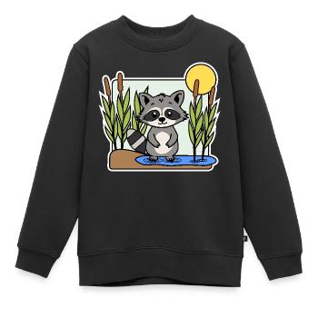 Was macht denn der süße kleine Waschbär am Teich? - Kinder Premium Organic Sweatshirt - Schwarz - Vorne - AI Model Kid Female (0cm)
