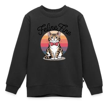Feline Fine – Chat Sunset Rétro - Sweat Premium enfant bio - noir - Devant - AI Model Kid Female (0cm)