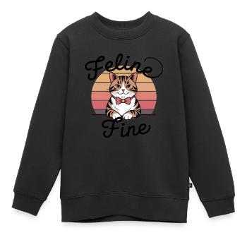 Feline Fine – Chat Sunset Rétro - Sweat Premium enfant bio - noir - Devant - AI Model Kid Female (0cm)