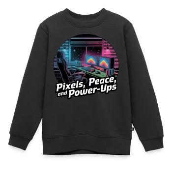 Pixels, Peace & Power-Ups – Gaming Setup - Kids Premium Organic Sweatshirt - black - Front - AI Model Kid Female (0cm)