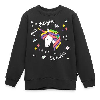 Mit Magie in die Schule - Einhorn - Einschulung - Kinder Premium Organic Sweatshirt - Schwarz - Vorne - AI Model Kid Female (0cm)