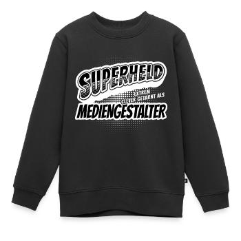 Superheld, clever getarnt als Mediengestalter - Kinder Premium Organic Sweatshirt - Schwarz - Vorne - AI Model Kid Female (0cm)