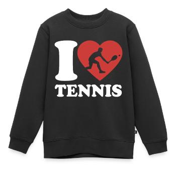 I Love Tennis Typo - Herz - Hobby - Kinder Premium Organic Sweatshirt - Schwarz - Vorne - AI Model Kid Female (0cm)