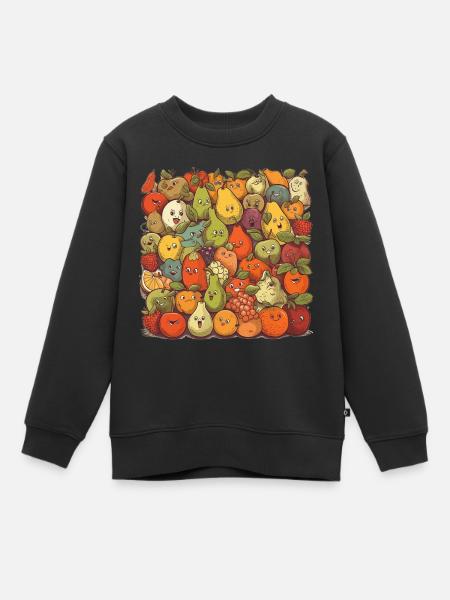Lustige Comic Früchte, Cartoon Obst - Kinder Premium Organic Sweatshirt - Schwarz