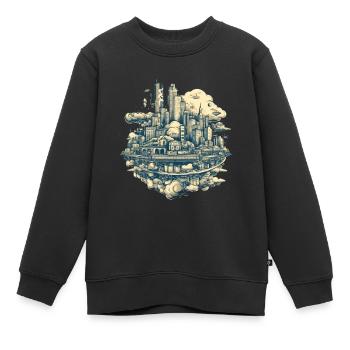 Surrealistische fliegende Vintage Stadt - Kinder Premium Organic Sweatshirt - Schwarz - Vorne - AI Model Kid Female (0cm)