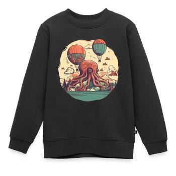 Surrealistisches Motiv, Oktopus Insel mit Ballons - Kinder Premium Organic Sweatshirt - Schwarz - Vorne - AI Model Kid Female (0cm)