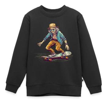 Coole Bestagerin mit Skateboard und Hut Hipster - Kinder Premium Organic Sweatshirt - Schwarz - Vorne - AI Model Kid Female (0cm)