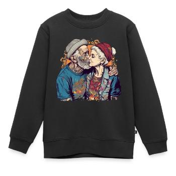 Couple cool s’embrassant avec casquette et barbe - Sweat Premium enfant bio - noir - Devant - AI Model Kid Female (0cm)