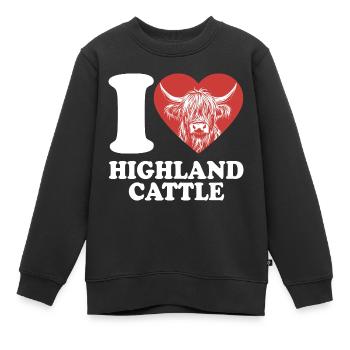 I Love Highland Cattle - Herz - Kuh - Rinderzucht - Kinder Premium Organic Sweatshirt - Schwarz - Vorne - AI Model Kid Female (0cm)