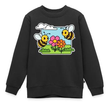 Les abeilles bourdonnent joyeusement autour des fleurs ! - Sweat Premium enfant bio - noir - Devant - AI Model Kid Female (0cm)