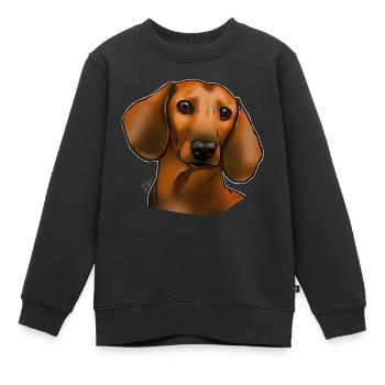 Teckel chocolat (sans texte) textiles foncés) - Sweat Premium enfant bio - noir - Devant - AI Model Kid Female (0cm)