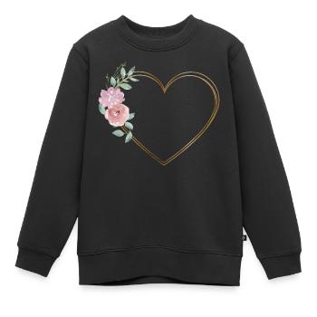 Herz Blumen personalisierbar - Kinder Premium Organic Sweatshirt - Schwarz - Vorne - AI Model Kid Female (0cm)