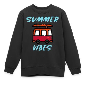Ambiances d’été | L’été est là, plage d’été - Sweat Premium enfant bio - noir - Devant - AI Model Kid Female (0cm)