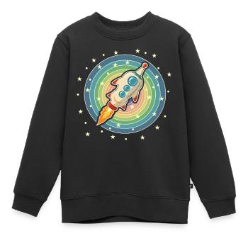 Rocket flies in space. Space travel as an astronaut - Kids Premium Organic Sweatshirt - black - Front - AI Model Kid Female (0cm)