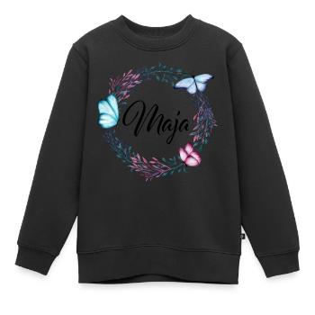 Maja, Name, Schriftzug, Blumenkranz, Geschenk - Kinder Premium Organic Sweatshirt - Schwarz - Vorne - AI Model Kid Female (0cm)