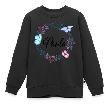 Paula, nom, lettrage, couronne de fleurs, cadeau - Sweat Premium enfant bio - noir - Devant - AI Model Kid Female (0cm)