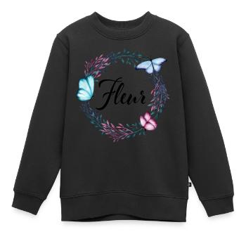 Fleur, Name, Schriftzug, Blumenkranz, Geschenk - Kinder Premium Organic Sweatshirt - Schwarz - Vorne - AI Model Kid Female (0cm)
