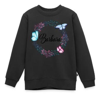 Barbara, Name, Schriftzug, Blumenkranz, Geschenk - Kinder Premium Organic Sweatshirt - Schwarz - Vorne - AI Model Kid Female (0cm)