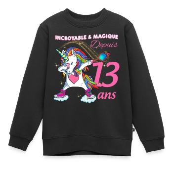 Licorne magique fille 13 ans Anniversaire - Sweat Premium enfant bio - noir - Devant - AI Model Kid Female (0cm)