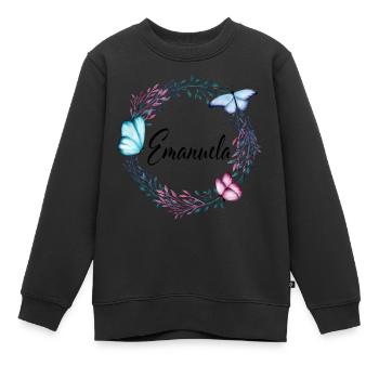 Emanuela, nom, lettrage, couronne de fleurs, cadea - Sweat Premium enfant bio - noir - Devant - AI Model Kid Female (0cm)