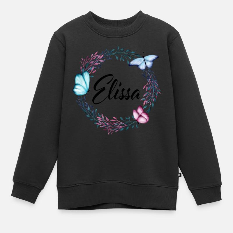 Elissa, nom, lettrage, couronne de fleurs, cadeau - Sweat Premium enfant bio - noir
