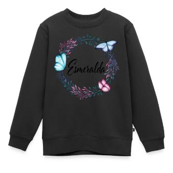 Esmeralda, nom, lettrage, couronne de fleurs, cade - Sweat Premium enfant bio - noir - Devant - AI Model Kid Female (0cm)