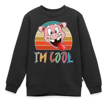 Baby Kind Sprüche Cool Retro Schwein - Kinder Premium Organic Sweatshirt - Schwarz - Vorne - AI Model Kid Female (0cm)