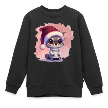 Chat de Noël, mignon et mignon avec une casquette - Sweat Premium enfant bio - noir - Devant - AI Model Kid Female (0cm)