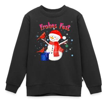 Un bonhomme de neige souhaite un joyeux Noël - Sweat Premium enfant bio - noir - Devant - AI Model Kid Female (0cm)