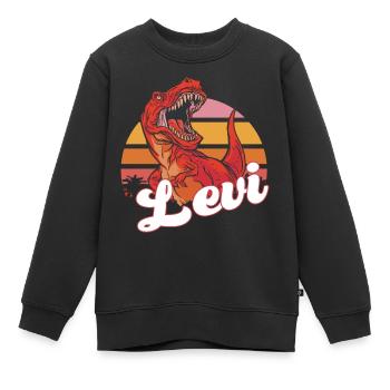 LEVI - Beautiful boy name with T-REX Dino - Kids Premium Organic Sweatshirt - black - Front - AI Model Kid Female (0cm)