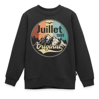 Juillet 1981 Anniversaire Juillet 1981 Juillet - Sweat Premium enfant bio - noir - Devant - AI Model Kid Female (0cm)