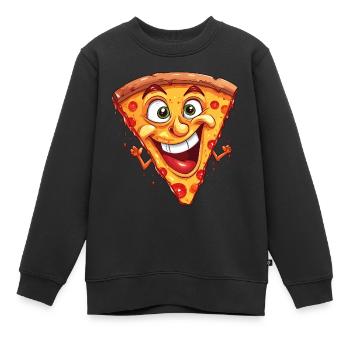 Pizza Pizza Tranche Visage Rires Pizzeria Drôle - Sweat Premium enfant bio - noir - Devant - AI Model Kid Female (0cm)