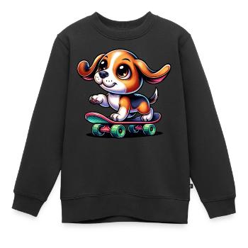 Beagle Skateboarder Comic Cartoon Dog - Kids Premium Organic Sweatshirt - black - Front - AI Model Kid Female (0cm)