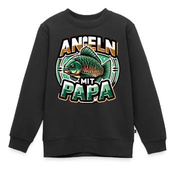 Angeln mit Papa. Buntes Angelmotiv mit Karpfen - Kinder Premium Organic Sweatshirt - Schwarz - Vorne - AI Model Kid Female (0cm)