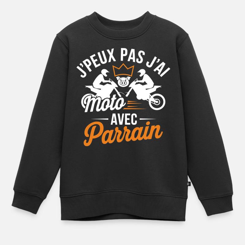 Motard avec Parrain - J'peux pas j'ai Moto - Sweat Premium enfant bio - noir