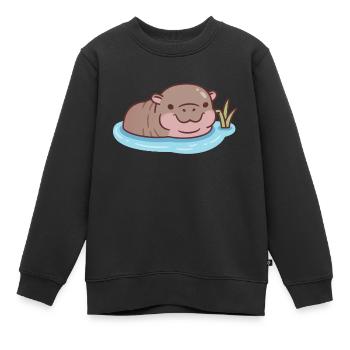 Hippopotame pygmée mignon se relaxant dans la rivière - Sweat Premium enfant bio - noir - Devant - AI Model Kid Female (0cm)