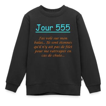 Tag 555 – Magischer Flug ohne Netz - Kinder Premium Organic Sweatshirt - Schwarz - Vorne - AI Model Kid Female (0cm)