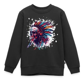 Crâne de chef indien - Sweat Premium enfant bio - noir - Devant - AI Model Kid Female (0cm)