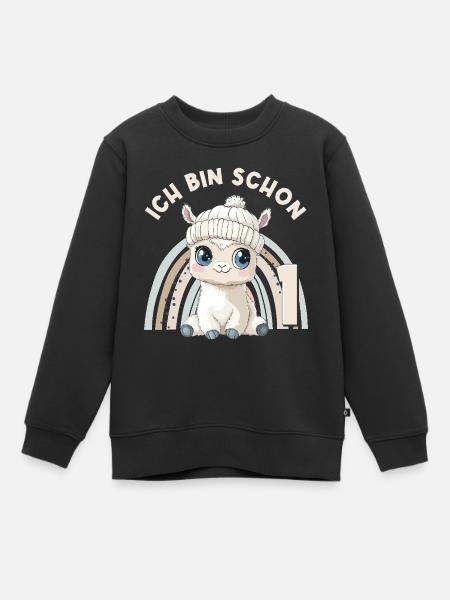 1 års fødselsdag Alpaca Lama Regnbue Sød Sød - Premium børne sweatshirt økologisk - sort