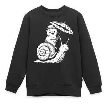 Lustiger Otter mit Sonnenschirm sitzt auf Schnecke - Kinder Premium Organic Sweatshirt - Schwarz - Vorne - AI Model Kid Female (0cm)
