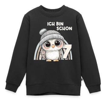 7ème anniversaire hibou arc-en-ciel mignon mignon - Sweat Premium enfant bio - noir - Devant - AI Model Kid Female (0cm)
